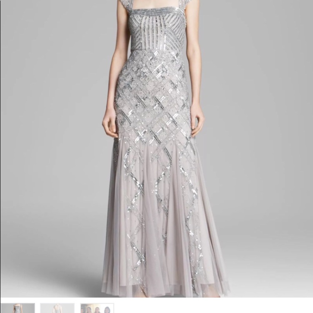 Andrianna Papell silver long beaded dress